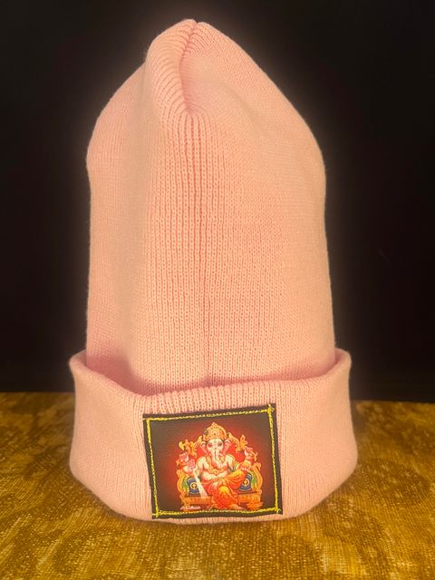 Ganesha Patch on Pink Cuffed Beani