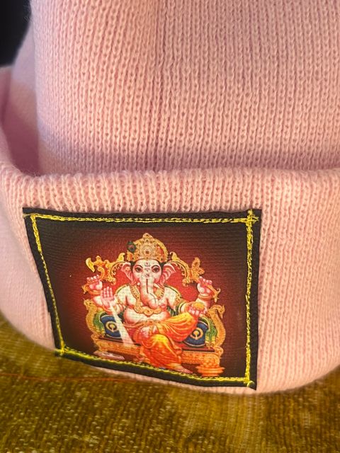 Ganesha Patch on Pink Cuffed Beani