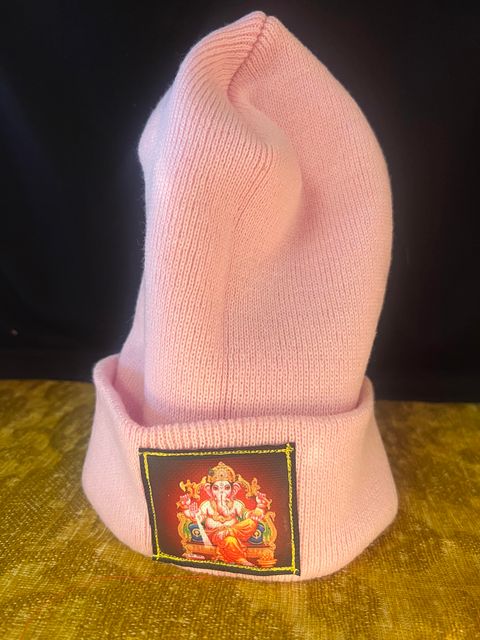 Ganesha Patch on Pink Cuffed Beani